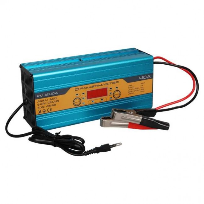 Powermaster PM-1240A 12 Volt 40 Amper Dijital Ekranlı Akıllı Akü Şarj Cihazı Powermaster PM-1240A 12 Volt 40 Amper Dijital Ekranlı Akıllı Akü Şarj Cihazı