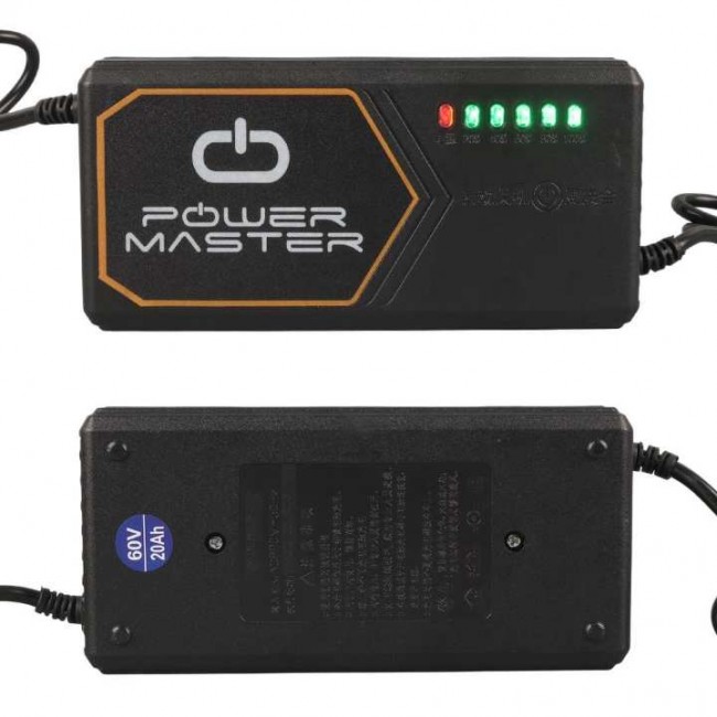 PowerMaster PM-31801 60 Volt - 20 Amper IEC C15 Dişi Uçlu Kapasite Göstergeli Elektrikli Bisiklet Şarj Akü Cihazı (ADJ160-01