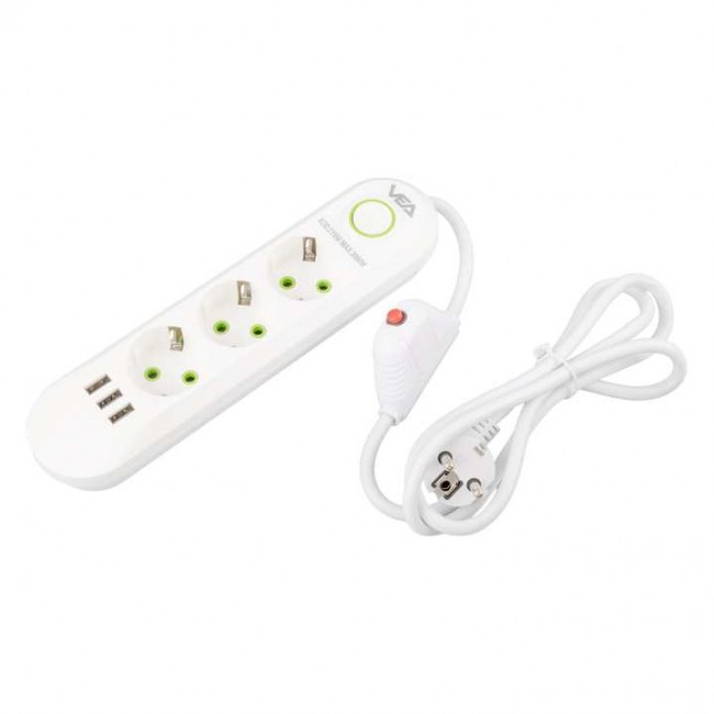 Vea VA-21558 3'lü 3 USB'li 1.5 Metre Akım Korumalı Priz Beyaz