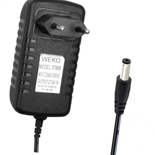 Xtechnx Weko WK-37868 27.6 Volt - 1 Amper 5.5*2.5 Uçlu  Ledli Yerli Üretim Priz Tipi Dikey Süpürge Şarj Adaptörü  37868