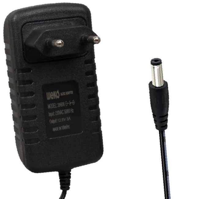 Xtechnx Weko WK-38606 Yerli Üretim 12.6 Volt - 3 Amper 5.5*2.5 Mm Uçlu Ledli Priz Tipi Şarj Adaptörü  38606