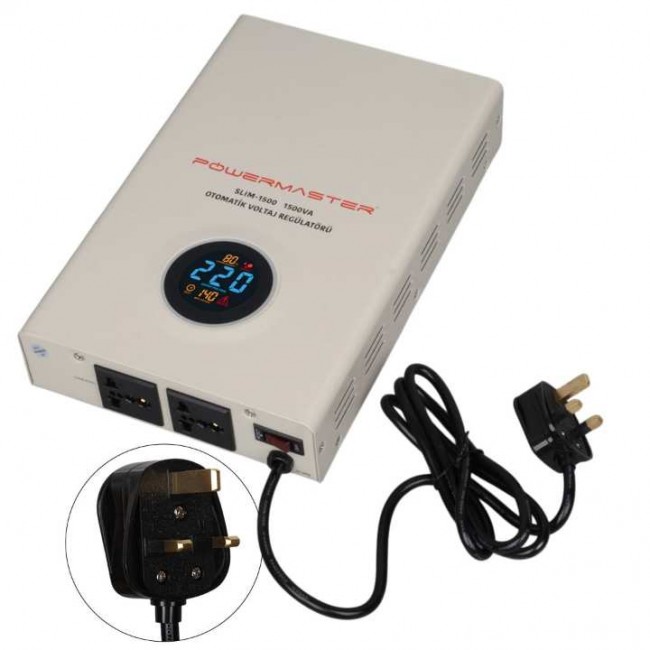 Xtechnx POWERMASTER SLIM-1500 OTOMATİK 1500 WATT KOMBİ VOLTAJ REGÜLATÖRÜ (UK SOKET)