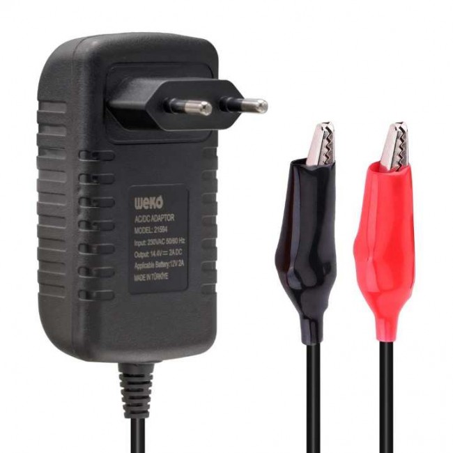 Xtechnx Weko 14.4 Volt - 2 Amper Krokodil Uçlu Kırmızı Yeşil Ledli Yerli Üretim Akü Şarj Cihazı (Out :12v-2a)