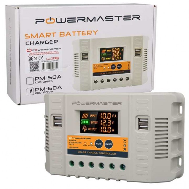 Xtechnx Powermaster PM-60A 12V-24V-36V-48V 60 Amper 4 USB'li Dijital Otomatik Solar Şarj Regülatörü Xtechnx Powermaster PM-60A 12V-24V-36V-48V 60 Amper 4 USB'li Dijital Otomatik Solar Şarj Regülatörü