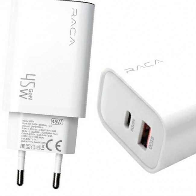 Xtechnx Raca U201 GaN 45 Watt (Type-C PD + USB QC) Yüksek Detaylı Hızlı Şarj Adaptörü - Beyaz Xtechnx Raca U201 GaN 45 Watt (Type-C PD + USB QC) Yüksek Detaylı Hızlı Şarj Adaptörü - Beyaz