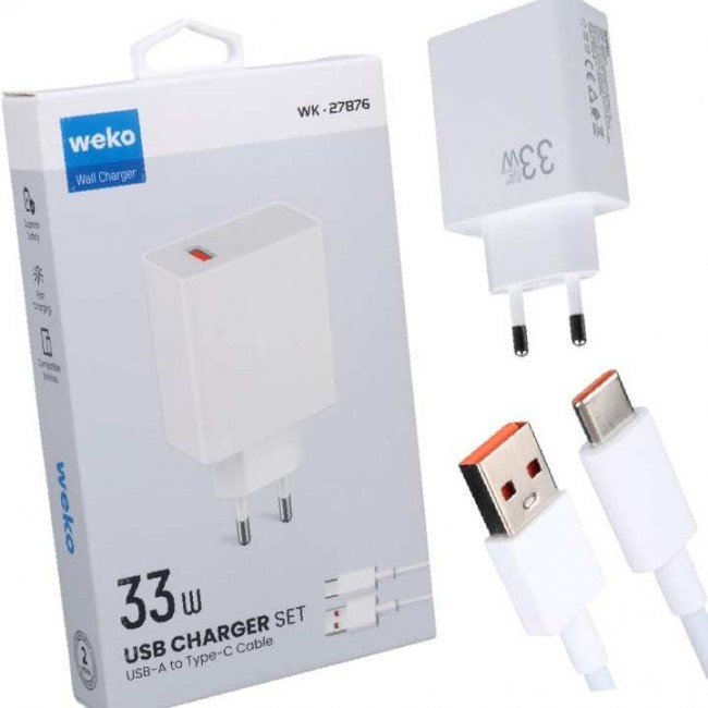 Xtechnx Weko WK-27876 M11 Beyaz 33 Watt Turbo Usb Şarj Başlık Adaptörü + Type-C Kablo Xtechnx Weko WK-27876 M11 Beyaz 33 Watt Turbo Usb Şarj Başlık Adaptörü + Type-C Kablo