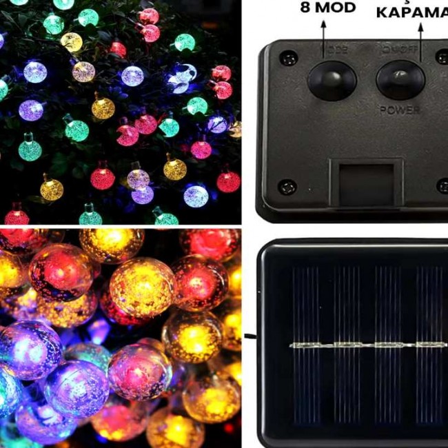 Xtechnx PowerMaster PM-29080 Solar Balon LED Dekoratif Bahçe Lambası 12M 100 Adet Çok Renkli Animasyonlu Dış Mekan LED Işık Zinciri