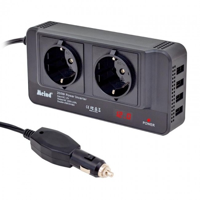 Xtechnx Powermaster PM-19827 200W 12V DC - 220V AC Araç İçi İnvertör Priz USB Girişli Dijital Göstergeli