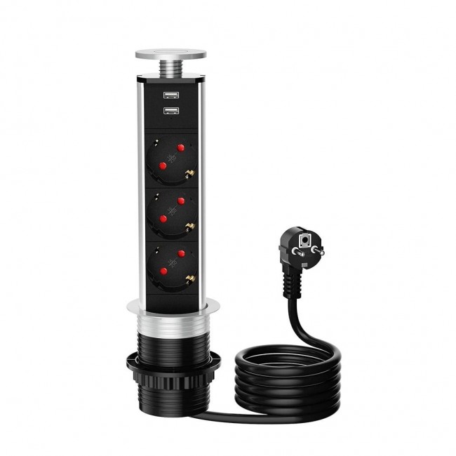 Xtechnx Vea VE-24063 Üçlü 1.5 Metre Kablolu İki USB’li 80mm Masaüstü Priz Xtechnx Vea VE-24063 Üçlü 1.5 Metre Kablolu İki USB’li 80mm Masaüstü Priz