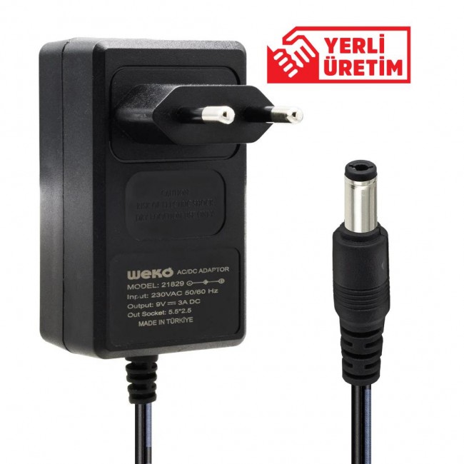 Xtechnx Weko 9 Volt - 3 Amper 5.5x2.5 Uçlu Priz Tipi Plastik Kasa Adaptör Kod:21829 Xtechnx Weko 9 Volt - 3 Amper 5.5x2.5 Uçlu Priz Tipi Plastik Kasa Adaptör Kod:21829