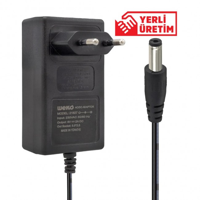 Xtechnx Weko 9 Volt 2 Amper Priz Tipi Plastik Kasa Adaptör 5.5*2.5 Uç