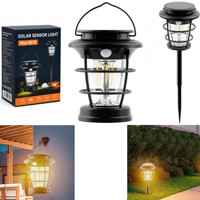 Xtechnx Powermaster HOP-8818 Sensörlü Taşınabilir Şarjlı + Solar Panelli 4 Çalışma Modlu Beyaz-Günışığı Işık Bahçe-Kamp Lambası
