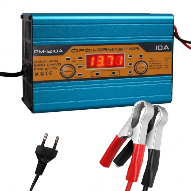 Xtechnx Powermaster PM-1210A 12 Volt Max 10 Amper LCD Ekranlı Akıllı Akü Şarj Cihazı Kod:21475