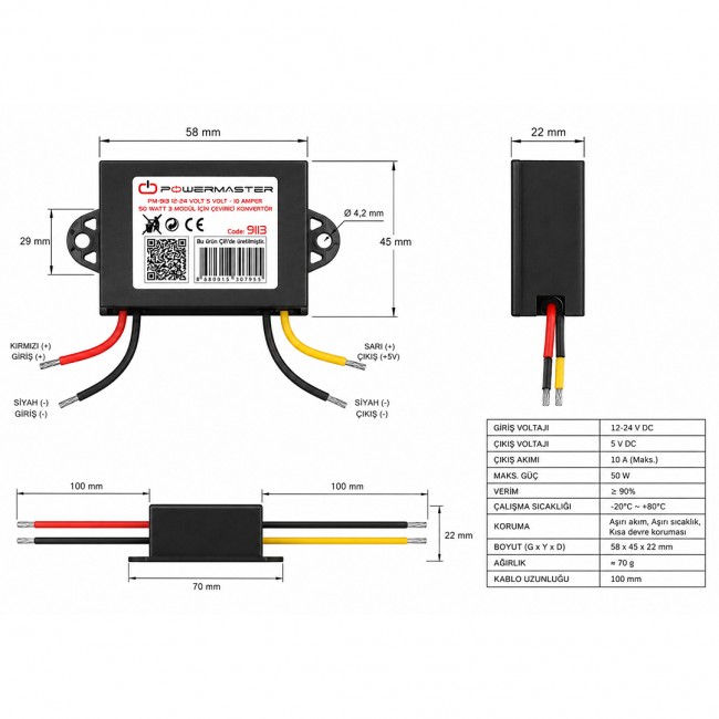 Xtechnx Powermaster PM-9113 12-24V Giriş 5V 10A 50W DC-DC Voltaj Düşürücü Çevirici Konvertör Kod:9113 Xtechnx Powermaster PM-9113 12-24V Giriş 5V 10A 50W DC-DC Voltaj Düşürücü Çevirici Konvertör Kod:9113
