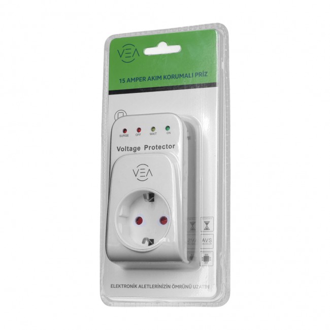Vea VE-25531 15A 3520W Akım Korumalı Priz, Aşırı Yüksek Gerilim Koruyucu