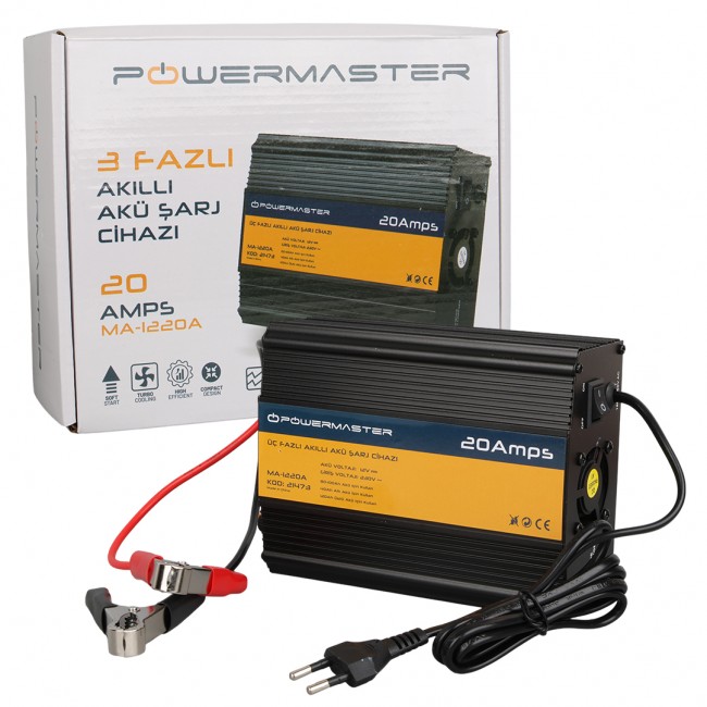 Xtechnx Powermaster MA-1220A 12 Volt 20 Amper Üç Fazlı Akıllı Akü Şarj Cihazı Kod:21473 Xtechnx Powermaster MA-1220A 12 Volt 20 Amper Üç Fazlı Akıllı Akü Şarj Cihazı Kod:21473