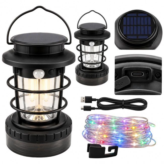 Xtechnx Powermaster HOP-8819 Solar Güneş Panelli Sensörlü Kamp Lambası (Filament + SMD + RGB Şerit) Kod:26872